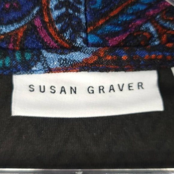 Susan Graver Womens Coat Open Front Purple Blue Paisley Long Sleeves Midi S - Picture 6 of 8
